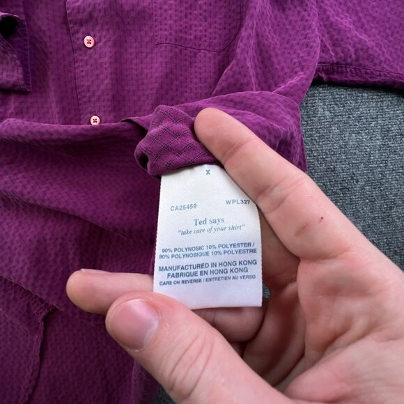 Ted Baker London Mens Long Sleeve Button Up Shirt Size 4 Purple Check Polynosic - Picture 12 of 14